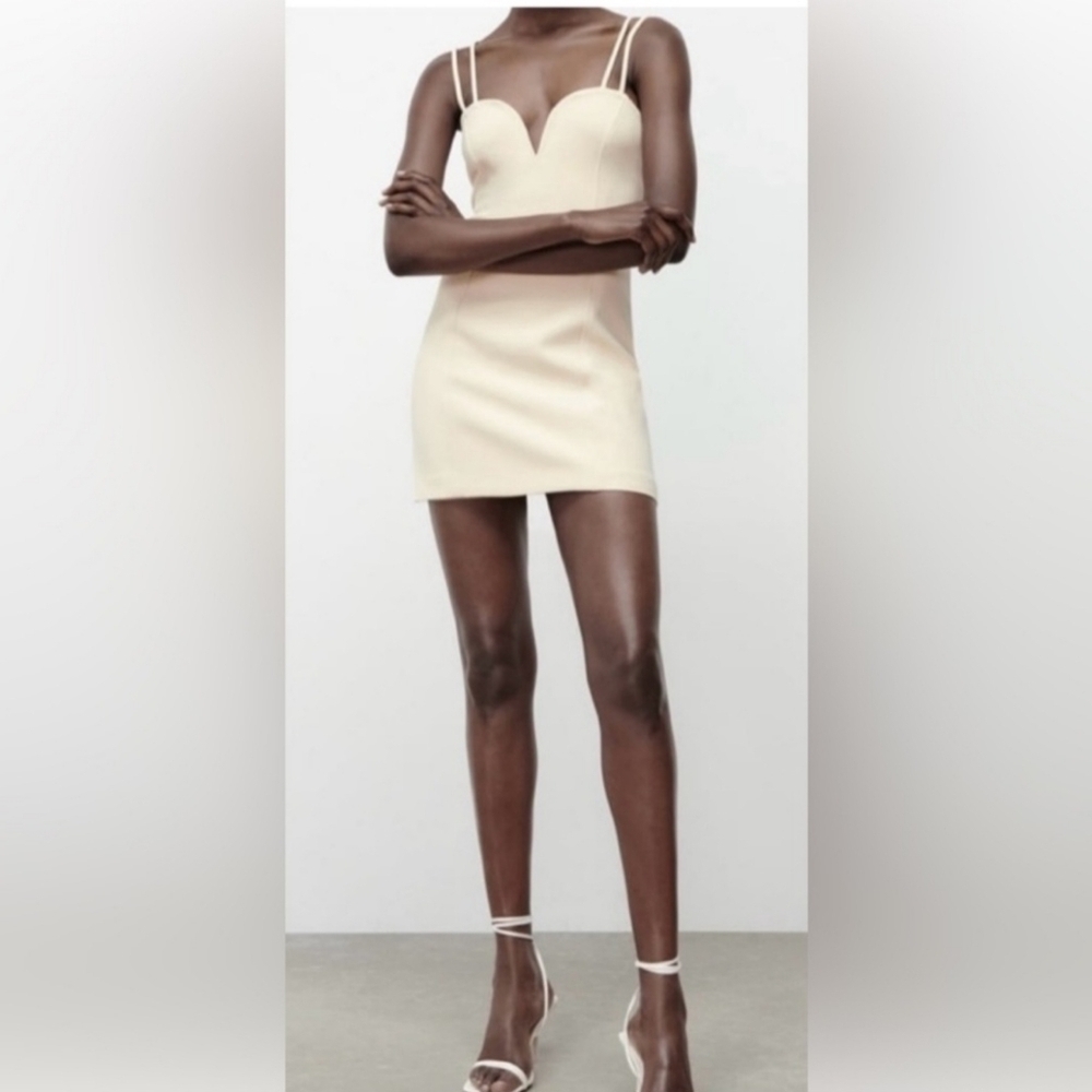 ZARA Sweetheart Mini Dress Blush Pink Barbiecore Double Strap Lined Large NWT